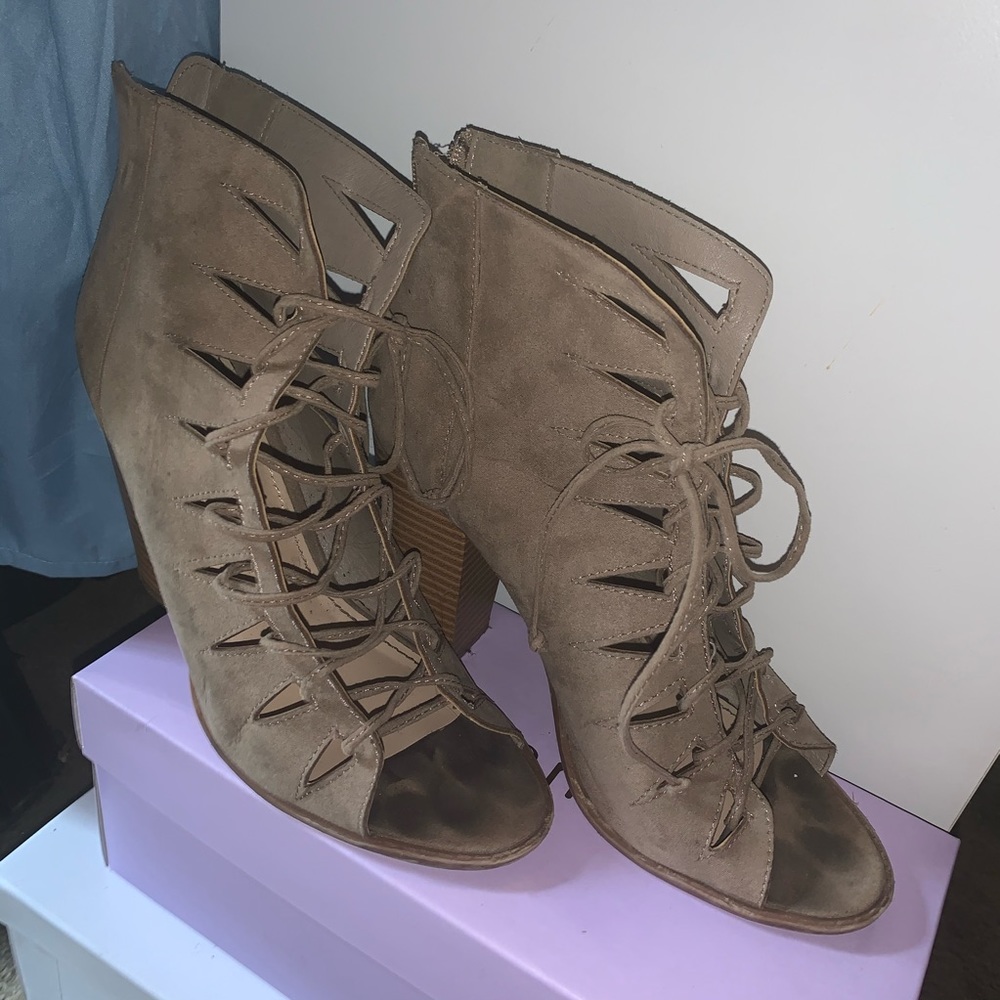 Lace Up Open Towed Booties Justfab - image 1
